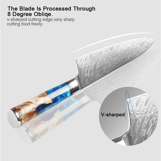 XITUO Kitchen Knives-Set Damascus Steel Chef Knife Cleaver Paring Utility Bread Knife Cooking Tool Blue Resin Handle 1-6Pcs/Set