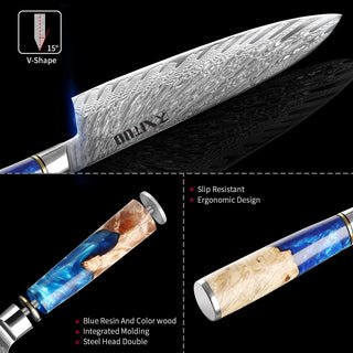XITUO Kitchen Knives-Set Damascus Steel Chef Knife Cleaver Paring Utility Bread Knife Cooking Tool Blue Resin Handle 1-6Pcs/Set